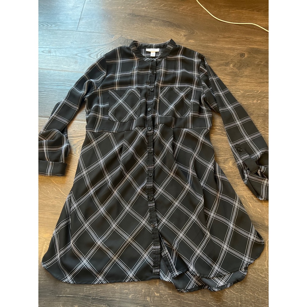 Liz Lange Maternity Black White Plaid Button‎ Down Medium Dress